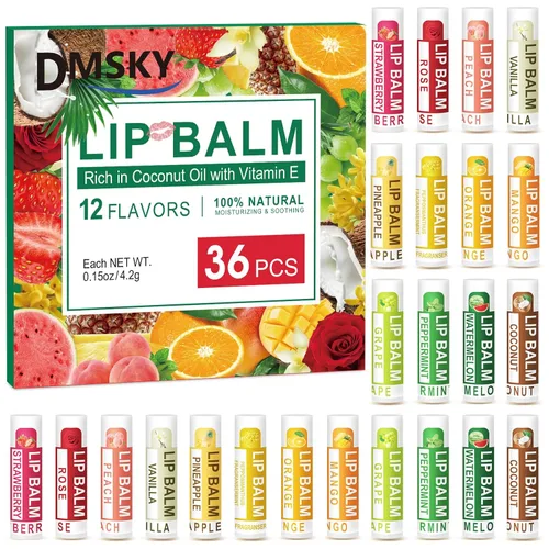 Vista 12 de DMSKY Paquete de 12 bálsamos labiales, bálsamo labial natural a granel con vitamina E y aceite de coco, bálsamo labial hidratante para labios secos
