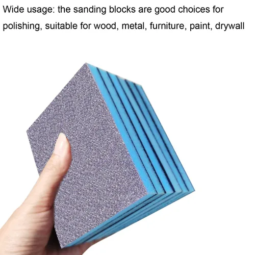 Vista 5 de Paquete de 12 bloques de esponja de lijado de grado grueso de grano 80, lavables y reutilizables, kit de esponja de arena para ollas de cepillo