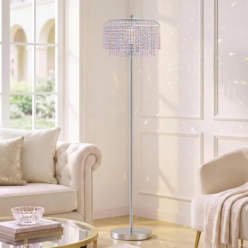 Vista 10 de Luvkczc Lámpara de pie de cristal, lámparas de pie modernas de 64 pulgadas de alto con pantalla de doble capa, interruptor de pie de encendido