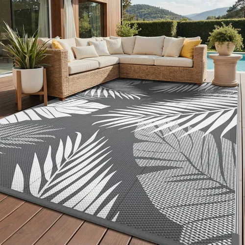 Vista 21 de GENIMO - Alfombra para exteriores de 6 x 9 pies, impermeable, reversible, de pajillas de plástico, para patio, espacios amplios, ligera