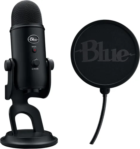 Vista 2 de Logitech Blue Yeti - Kit de transmisión de juegos con micrófono USB Yeti software azul VOCE temas exclusivos de Streamlabs filtro pop azul