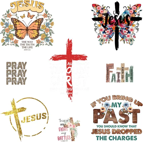 Vista 12 de 8 piezas de calcomanías para planchar, transferencias térmicas, parches para ropa, camisetas, diseño de Jesús, vinilo para planchar, diseño
