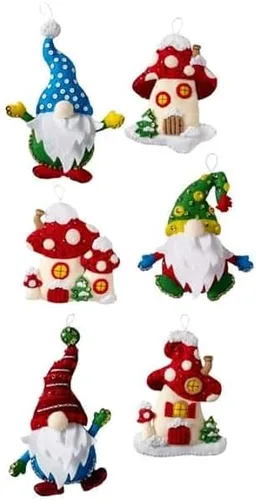 Vista 3 de Bucilla 89298E - Gnomos, Fieltro Apliques Adornos de Navidad, Juego de 6