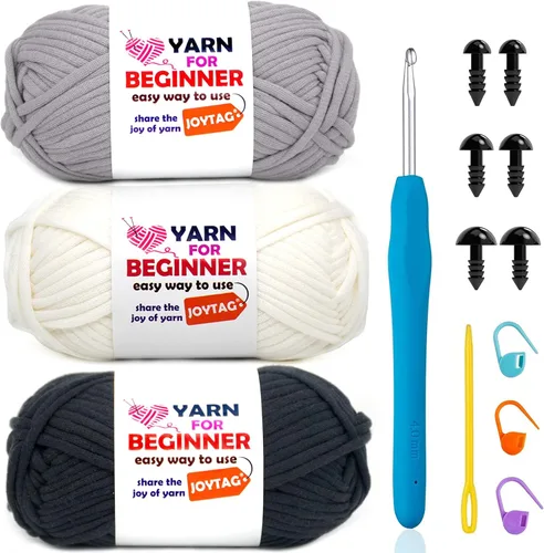 Vista 21 de Hilo de Ganchillo para Principiantes Verde Manzana Hilo de Algodón para Tejer y Tejido - Kit de Ganchillo para Principiantes - 3 * 50g