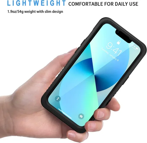 Vista 4 de Lanhiem Funda para iPhone 13 Mini, IP68, impermeable, a prueba de polvo, a prueba de golpes, con protector de pantalla integrado, cuerpo completo