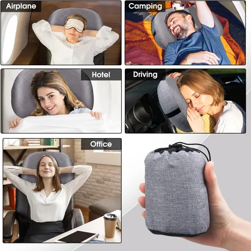 Vista 2 de Almohada inflable para acampar con funda extraíble, almohadas de campamento ultraligeras comprimibles para dormir, mochileros, senderismo, playa