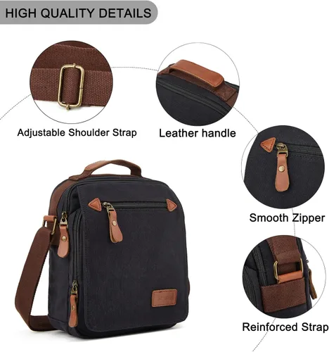 Vista 4 de Small Canvas Messenger Bag for Men,Vintage Causal Shoulder Bag Lightweight Crossbody Purse ideal Work Travel Business