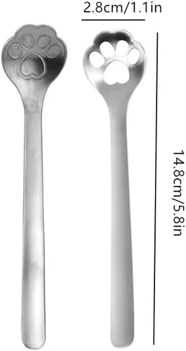 Vista 2 de Cuchara de acero inoxidable con patas de gato, pequeñas cucharas de café ahuecadas para postre cucharadita de café, aperitivo, vajilla cuchara