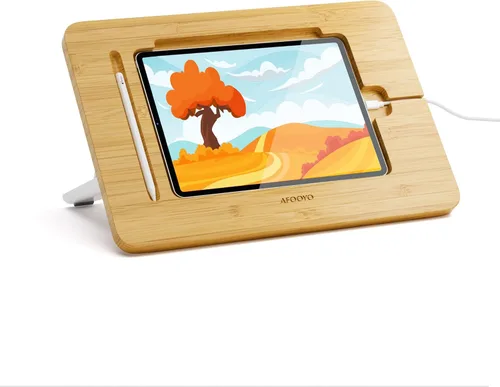 Vista 9 de AFOOYO Soporte de dibujo de bambú para tableta, portátil y ajustable, 5 ángulos, soporte elevador para laptop, soporte de lectura de libros