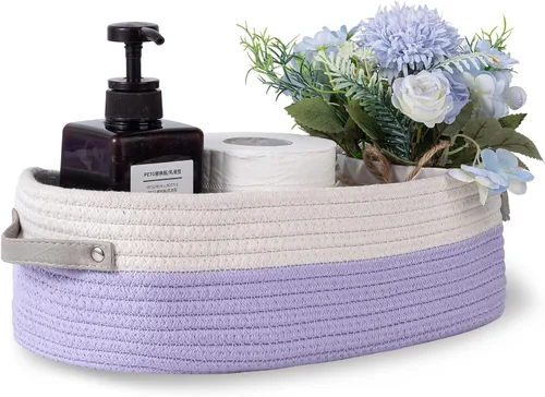 Vista 16 de Cesta pequeña tejida de cuerda de algodón para papel higiénico, cestas para organizar, cesta decorativa para decoración boho, pequeña cesta de Blanco