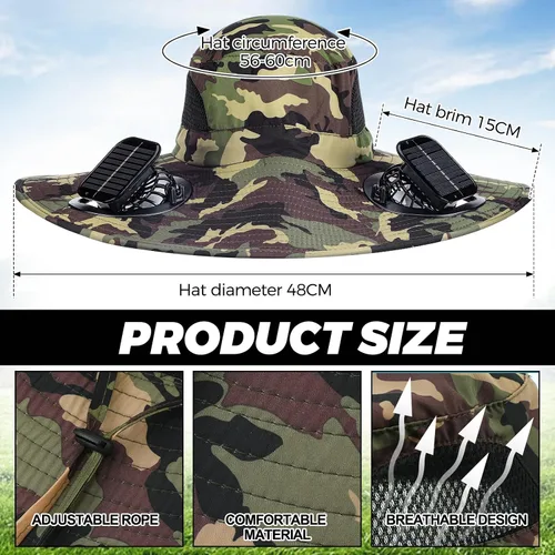 Vista 2 de Shinymoon - 2 sombreros de ventilador solar para hombre, ala ancha