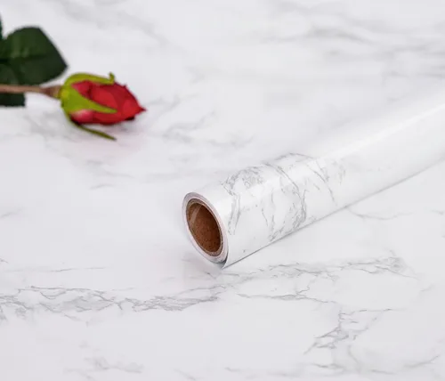Vista 6 de practicalWs Papel tapiz de mármol granito blanco y gris, rollo de papel de 23.6" x 118" pulgadas, para renovar encimeras de cocina gabinetes