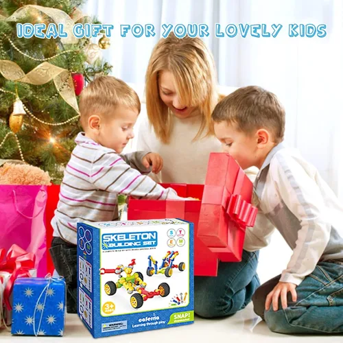 Vista 5 de Caferria Kit de construcción para niños, juguetes STEM, 110 piezas educativas de construcción de ingeniería de construcción, juego de aprendizaje