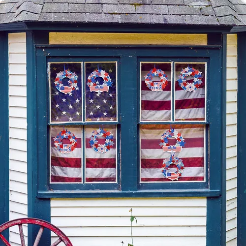 Vista 4 de Whaline Kit de manualidades de corona de espuma patriótica, calcomanías de estrella de bandera estadounidense, calcomanías de estrella