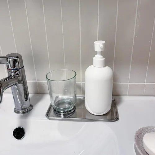 Vista 3 de IMEEA Pequeña bandeja de tocador rectangular de acero inoxidable, pequeña bandeja para joyas, bandeja de baño, organizador de almacenamiento