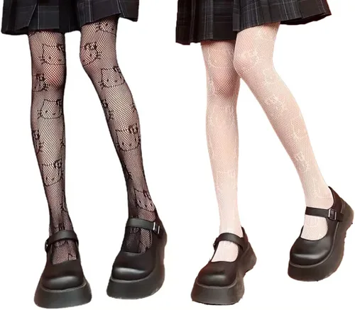 gothapy GSTARL Y2K - Medias de red gótica KT con parte superior de gato medias altas y punk lindas medias para mujer disfraz de Gyaru color negro