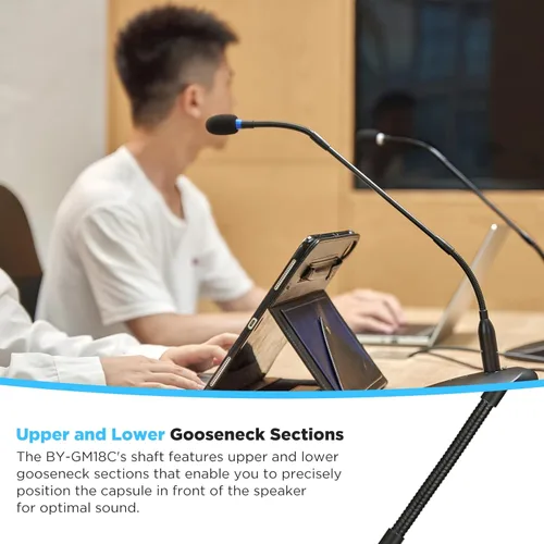 Vista 2 de BOYA Micrófono de condensador para escritorio y podio, micrófono de cuello de cisne bi-fold de 18 pulgadas con botón de silencio e indicador LED