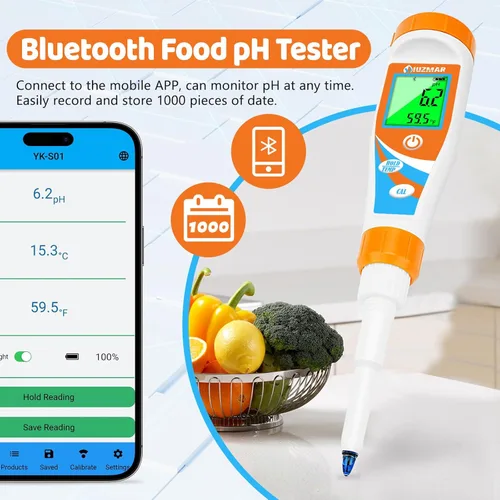 Vista 4 de UIUZMAR Medidor de pH inteligente para alimentos Kit de prueba de pH para masa madre y masa de pan Sensor de lanza profesional Probador de alimentos