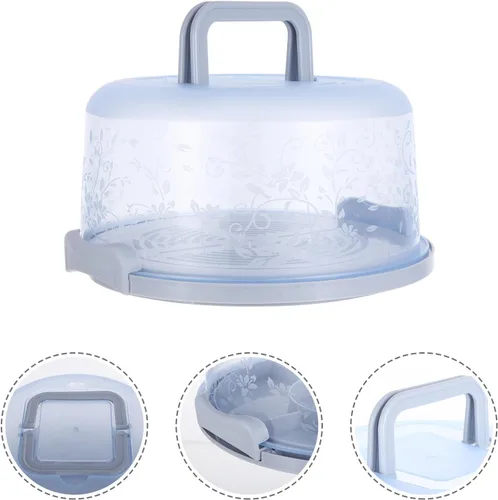 Vista 3 de Hemoton Contenedor redondo de almacenamiento para tartas con tapa y asa, soporte para recipientes para tartas de 8 pulgadas, cubierta de plástico