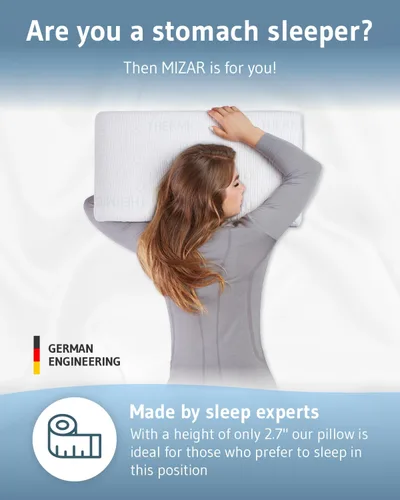 Vista 4 de Almohadas para dormir boca abajo MIZAR – Almohada fina diseñada en Alemania – Almohada ergonómica con funda de almohada termorreguladora – Almohada