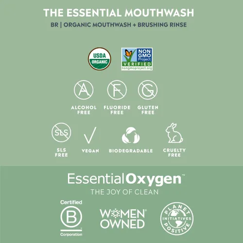 Vista 3 de Essential Oxygen, Enjuague de cepillado orgánico certificado, combo, menta, enjuague bucal totalmente natural, recomendado por dentistas, cuidado