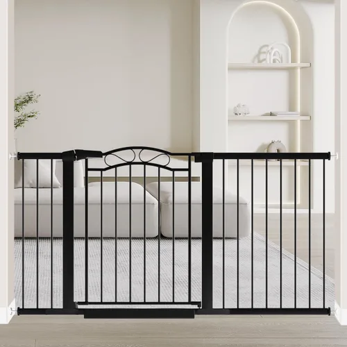 Vista 16 de Fairy Baby Puerta de bebé de 29.53 a 32.28 pulgadas de ancho con puerta, puertas de bebé para escaleras montadas a presión sin taladro, puerta