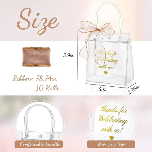 Vista 9 de Henoyso 50 bolsas de regalo transparentes, bolsa de PVC de agradecimiento
