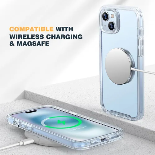 Vista 4 de Diaclara Diseñada para iPhone 15, funda resistente de cuerpo completo con protector de pantalla integrado sensible al tacto y antiarañazos