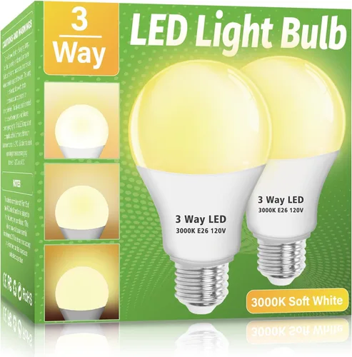 Bombillas LED de 3 Vías Paquete de 2, Bombillas de 3 Vías 30 70 100 Blanco Suave 3000K, Base Media E26 A19 Bombilla de Tres Vías, Bombilla Interior