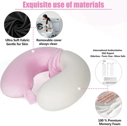 Vista 4 de SAIREIDER Almohada cervical de viaje 100% espuma viscoelástica, el soporte para avión evita que la cabeza se caiga hacia adelante, accesorios