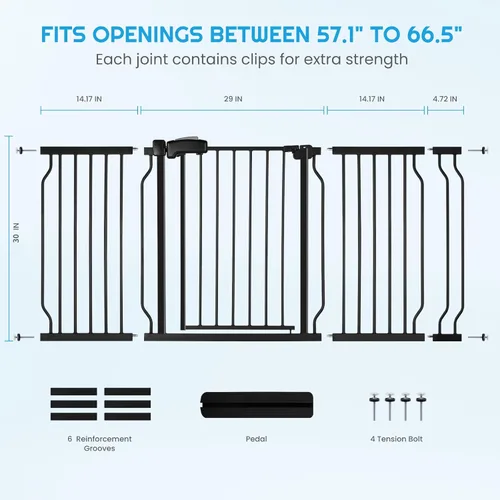 Vista 2 de Puerta de bebé extra ancha para escaleras con puerta, 30 pulgadas de alto 57.1 a 66.5 pulgadas de ancho, fácil de instalar, puerta para perros