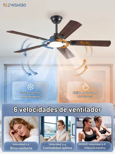 Vista 7 de ZMISHIBO Ventiladores de techo de 44 pulgadas con luces, ventilador de techo moderno negro con control remoto, ventilador de techo