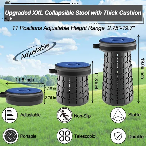 Vista 2 de ALEVMOOM Taburete plegable XXL mejorado de 19.7 pulgadas con cojín, taburete plegable portátil de alta resistencia, carga máxima de 1000 libras
