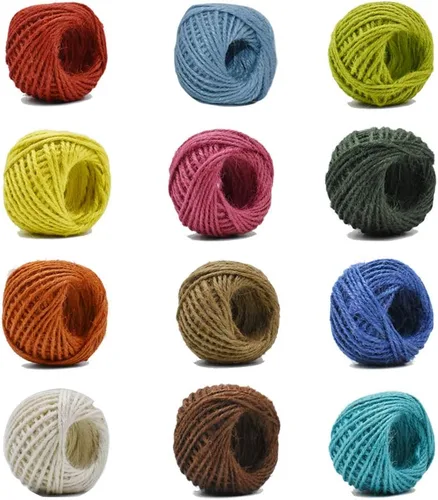 12 Color Jute Twine Natural Jute String 2mm 3 Ply for Artworks, DIY Crafts, Gift Wrapping & Embellishments - 33 Yard per Roll