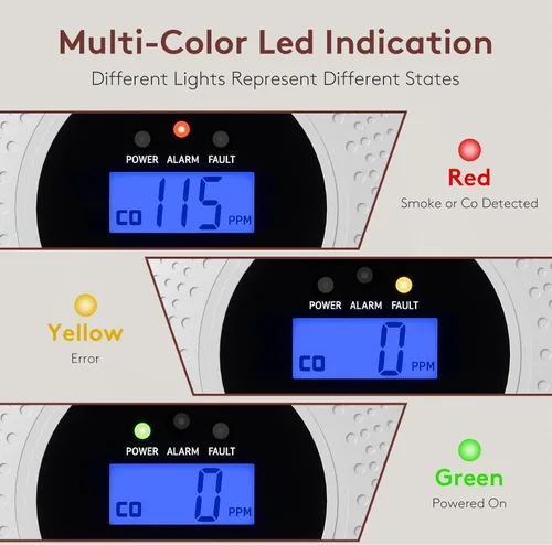 Vista 6 de WiFi Smoke and CO Detector 3-Pack Smart APP Alert & Real-Time LCD Display 85dB Loud Alarm, Phone Notifications, Easy Install, Battery Powered for