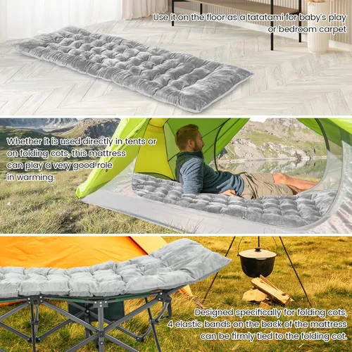 Vista 4 de GOFLAME Almohadilla de colchón para campamento, almohadilla para cuna de dormir con terciopelo de cristal suave y transpirable, 75 x 27.5 pulgadas