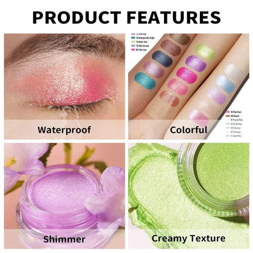 Vista 6 de Oulac Sombra de ojos en crema blanca brillante Iluminador a prueba de agua y sombra de ojos con purpurina de larga duración, color natural