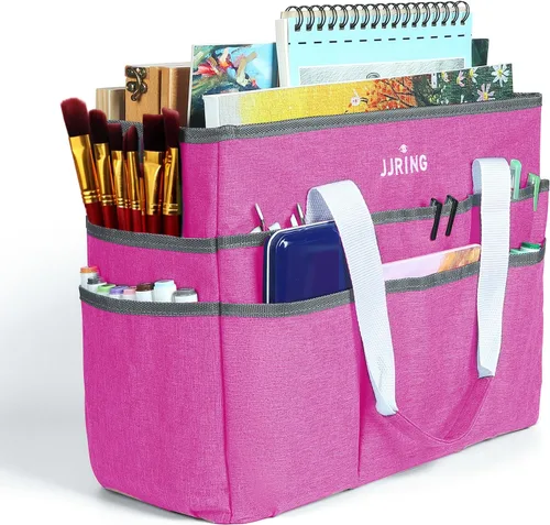 Vista 29 de JJRING Craft Organizer Tote Bag, Art Storage Caddy with Multiple Pockets, Beige Sewing Bag for Art, Craft, Scrapbooking, School, Medical, and Office