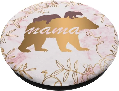 Vista 2 de Mama Bear Pop Socket 2 Cubs Marble Pink Gold Mothers Gifts - PopSockets Grip and Stand for Phones and Tablets