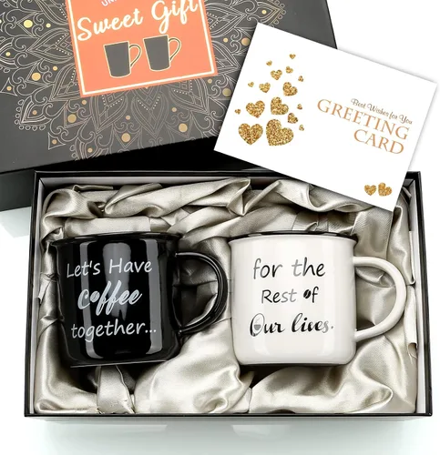 Vista 12 de Tazas de café para parejas Mr Right Mrs Always Right - Tazas de cerámica de mármol para despedida de soltera, boda, aniversario, día de San Valentín