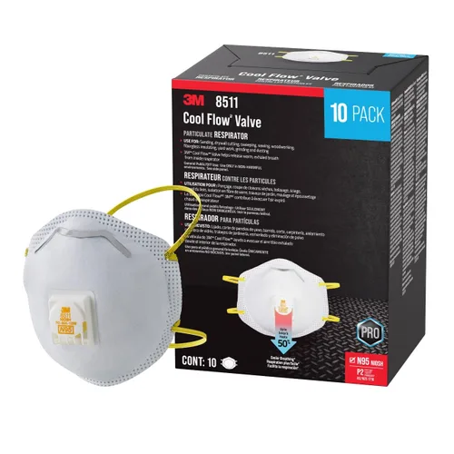 3M Respirador N95 8511, Válvula de Flujo Fresco, Paquete de 10, APROBADO POR NIOSH, Medios Filtrantes Avanzados Para Respiración Fácil, Cómodo Para