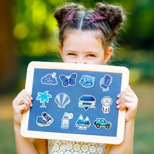 Vista 5 de Paquete de 100 calcomanías estéticas azules para adolescentes, niñas, niños, lindas calcomanías azules, calcomanías de vinilo impermeables