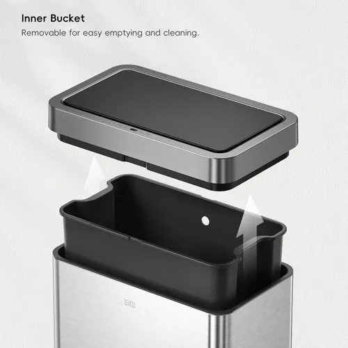 Vista 7 de EKO Mirage-X - Bote de basura rectangular con sensor de movimiento sin contacto de 47 litros/12.4 galones con forro extraíble, acabado de acero