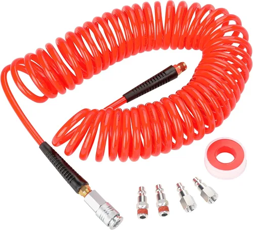 Vista 8 de Hromee Manguera de aire de retroceso de poliuretano de 1/4 pulgadas x 10 pies con accesorios Manguera de compresor con kit de acoplador y enchufe