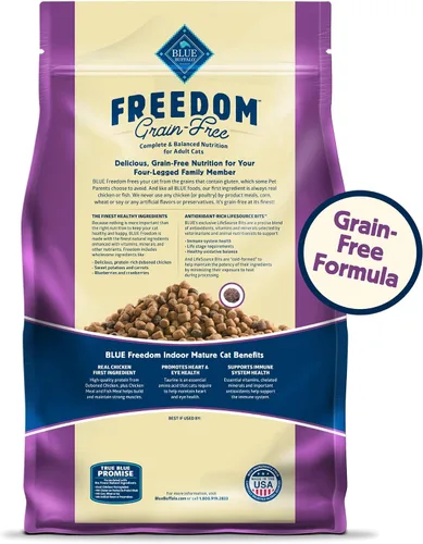 Vista 2 de Blue Buffalo Freedom - Alimento seco natural para gatos maduros para interiores, sin granos, pollo, 11 libras