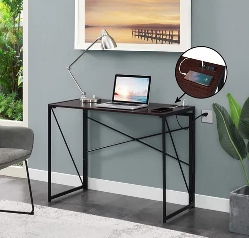 Vista 2 de Convenience Concepts Xtra - Escritorio plegable con estación de carga, color espressonegro