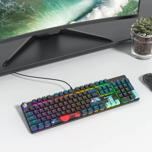 Vista 8 de Teclado mecánico de tamaño completo, teclado cremoso con teclado numérico, teclado para juegos con cable de 104 teclas con interruptor rojo