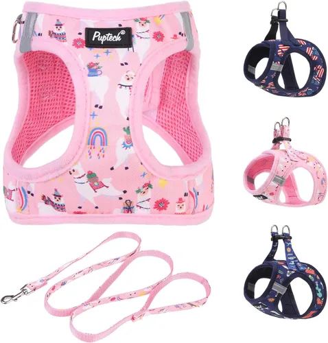 Vista 46 de Pupteck Juego de arnés y correa para perros pequeños y medianos, cachorros, gatos, sin tirones, de malla suave, chaleco reflectante por la noche