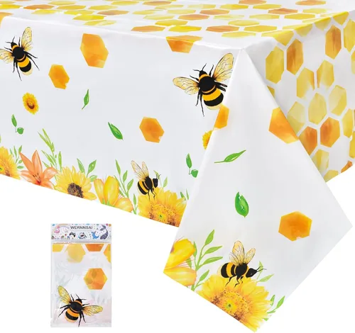 WERNNSAI Mantel de abeja – 1 paquete de 108 x 54 pulgadas, mantel de abeja de abeja, decoración de baby shower, mantel de panal para niños y niñas,