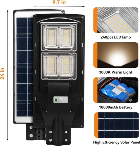 Vista 7 de LANGY Luces solares de 3000 K de color blanco cálido para exteriores, luces de estacionamiento comercial, luces amarillas, 180 LED chips de luz